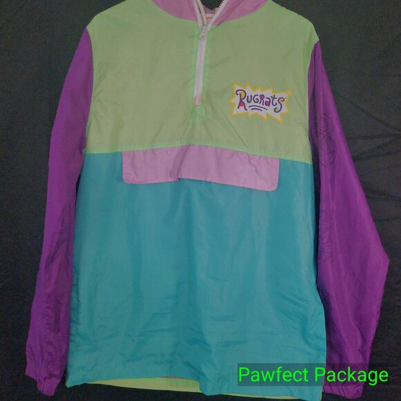 Nickelodeon Rugrats Reptar Unisex Windbreaker Size M Multicolor 1/4 Zip Hooded - Picture 10 of 10
